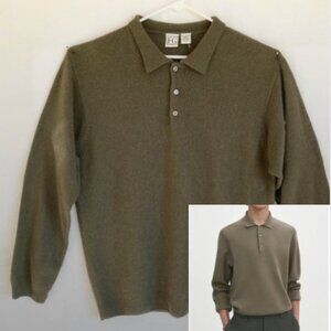 VTG Field Gear 100% Cashmere Mid-Weight Knit Sweater Sz L Olive Collared POLO